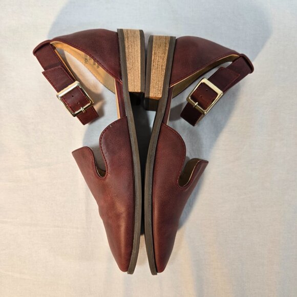 JOURNEE COLLECTION LORETA Wine Vegan Leather Ankle Strap Loafer Flat Shoe Size 8 - Picture 12 of 16